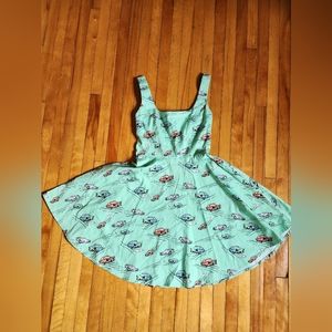 Simons vintage style dress in mint with car pattern